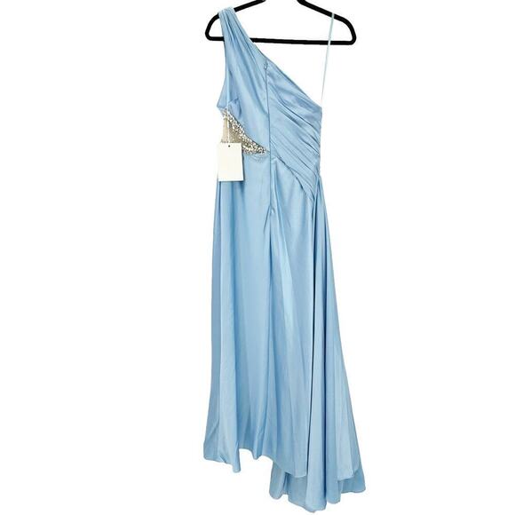 Mac Duggal 2210 One Shoulder Long Formal Dress Powder Blue Size 4 NWT - Picture 5 of 12